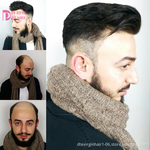 Stock Natural Black 100% Human Hair 130%-- 180% Density Virgin Human Hair Mens Toupee